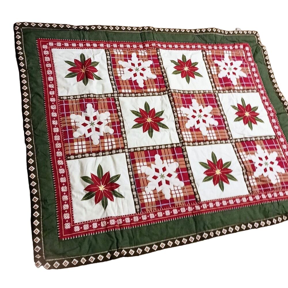 Sears Roebuck Y2K‎ Christmas Quilt 60" Holiday Bedspread Embroidered Patchwork